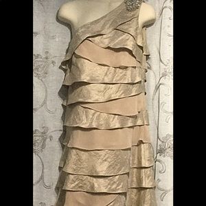 S.L Champagne single shoulder layered dress